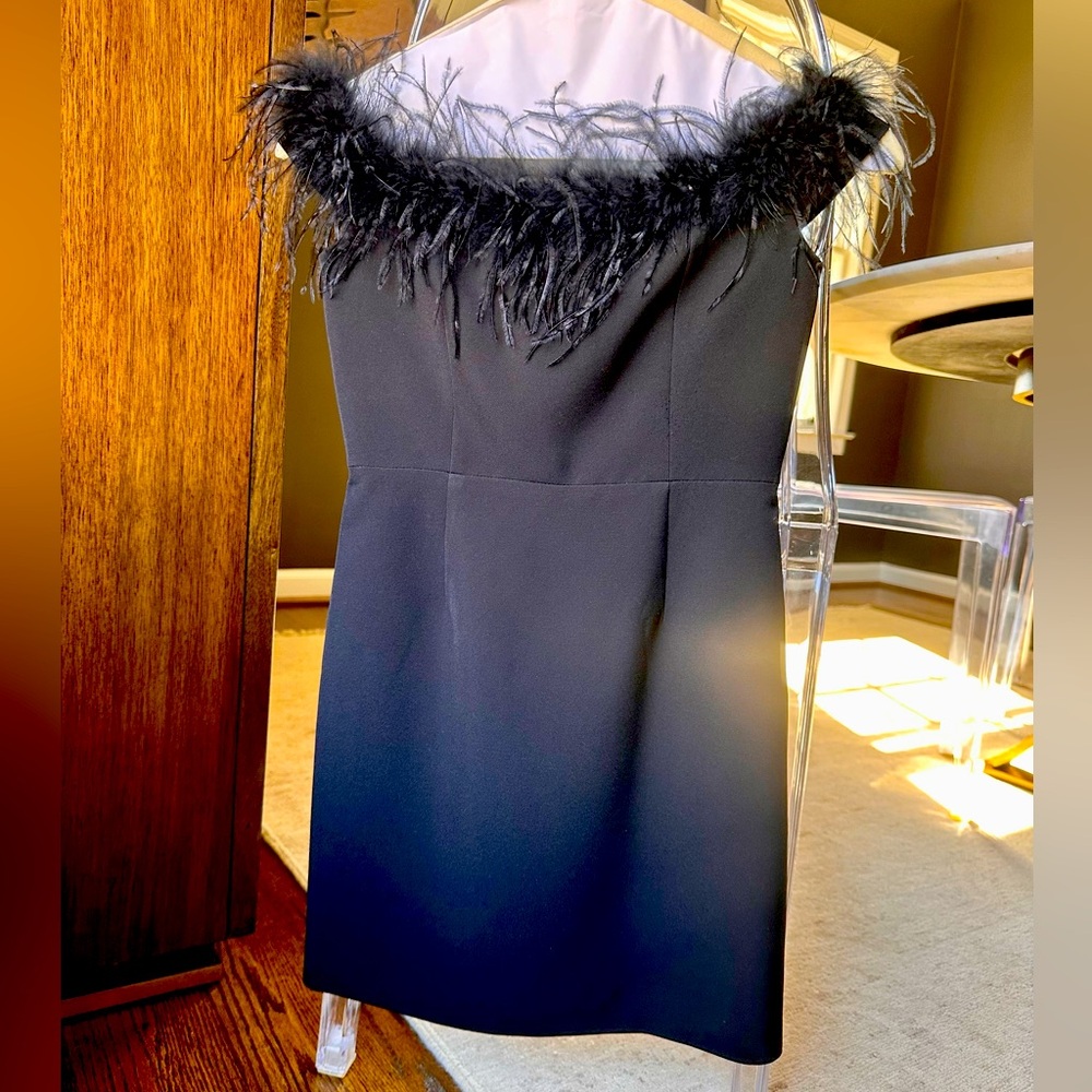 Milly Mini Black Feather-Trim Dress